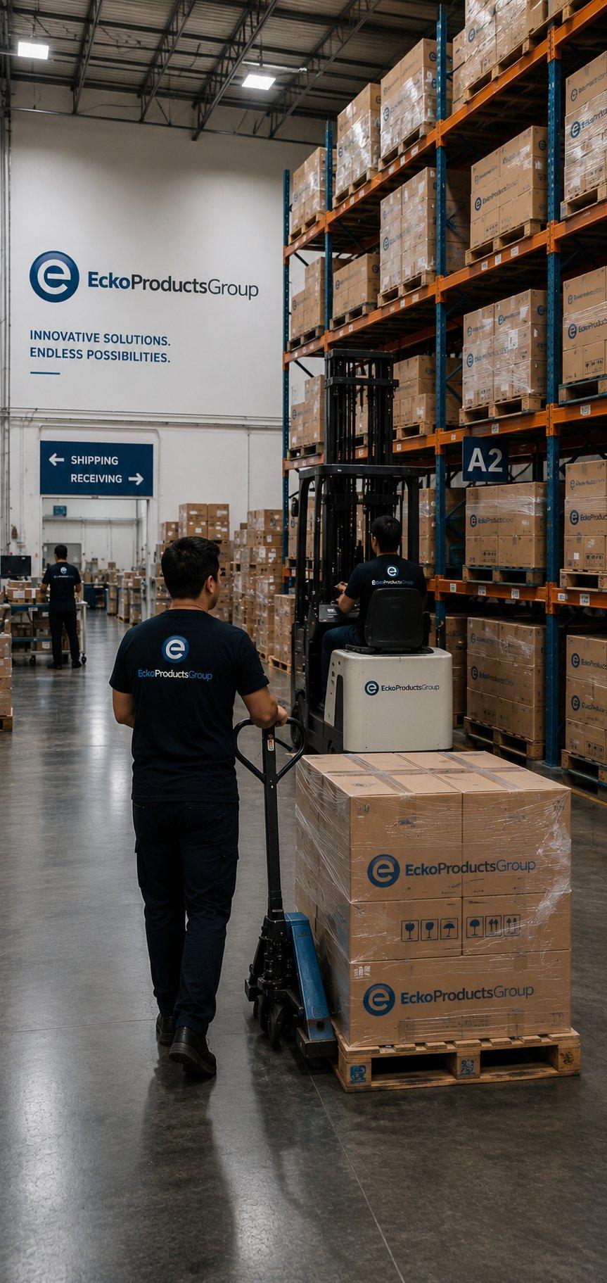 Ecko Products Group team member wearing the company-branded uniform in the warehouse